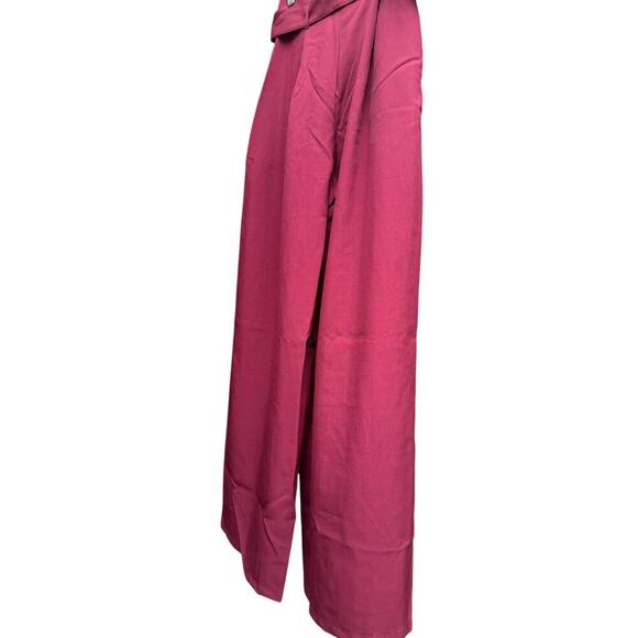 Shop the Mint Burgundy Red Wide Leg Trousers. Paper bag belted waist. Size-S - Picture 5 of 8